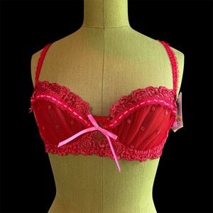 Lace Pink and Red Polka Dot Bra 34B